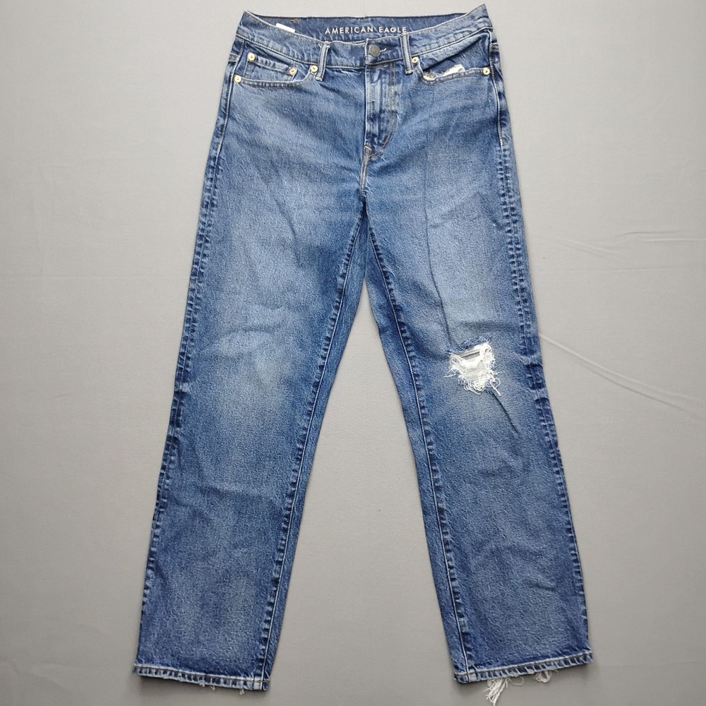 American Eagle Baggy Jeans Mens 28x30 Blue Distressed Denim Straight Leg
